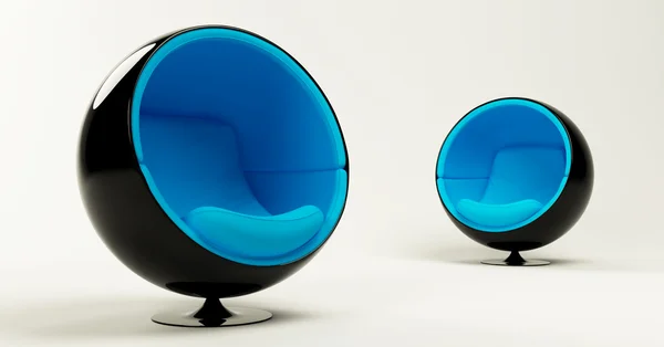 Zwei moderne blaue Kokon-Ballstühle isoliert auf weißem Hintergrund — Stockfoto