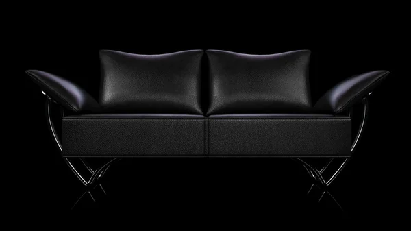 Glamour sofá de couro preto isolado no fundo preto — Fotografia de Stock