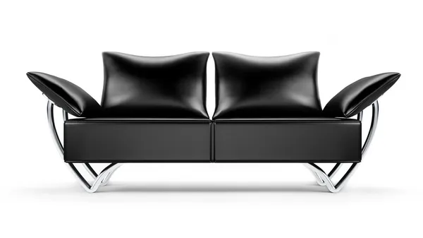 Glamour sofá de couro preto isolado no fundo branco — Fotografia de Stock