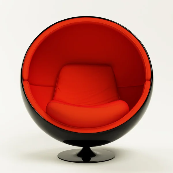 在白色背景上孤立的现代红黑色茧球椅 — 图库照片