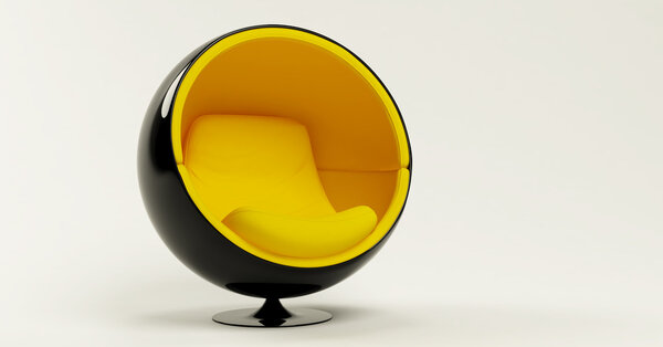 Modern yellow black cocoon ball chair isolated on white background