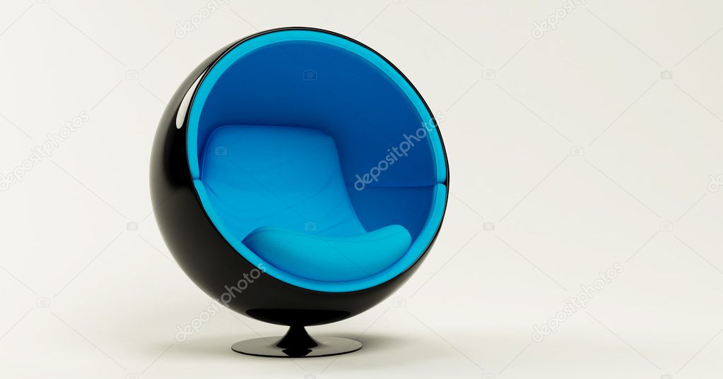 Modern blue black cocoon ball chair isolated on white background