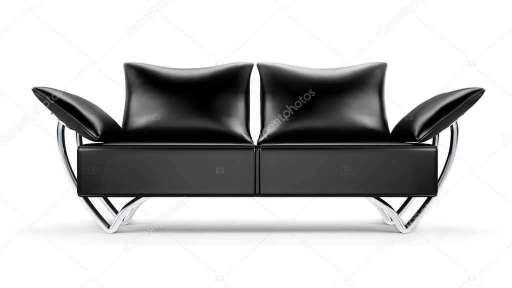 Glamour black leather sofa isolated on white background