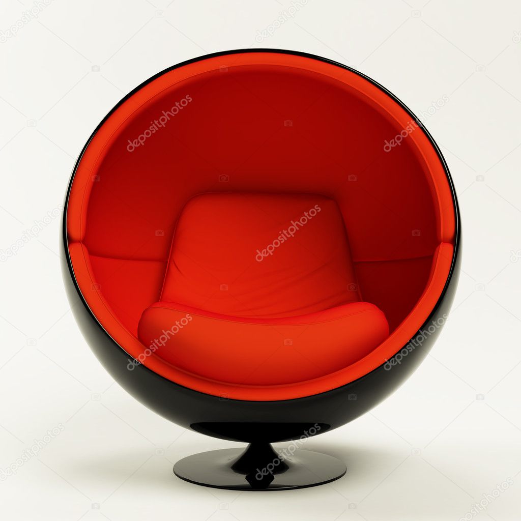 Modern red black cocoon ball chair isolated on white background