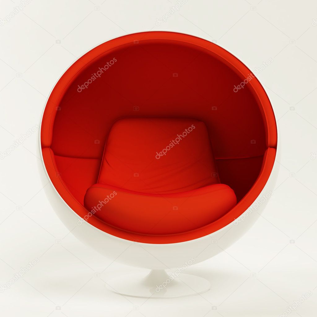 Modern red cocoon ball chair isolated on white background