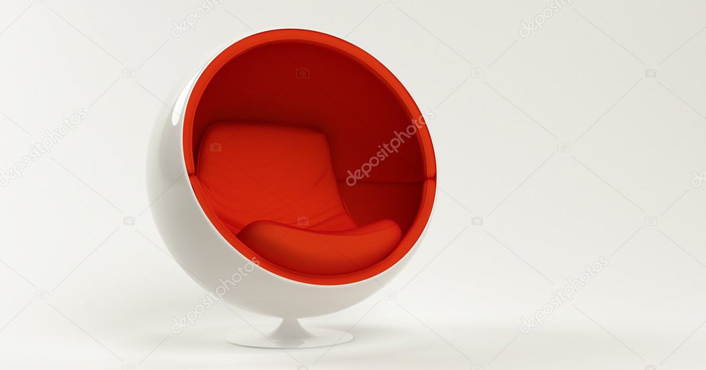 Modern red cocoon ball chair isolated on white background