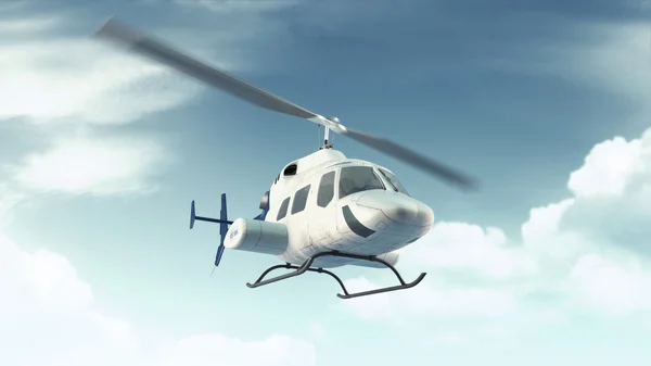 Volo in elicottero in cielo blu nuvole — Foto Stock