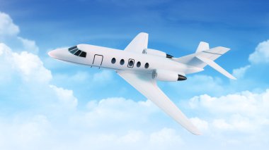 Small passenger plane in the blue sky with clouds clipart