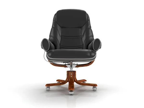 Czarny skórzany fotel z nogi drewniane — Zdjęcie stockowe