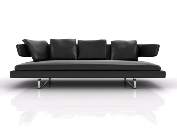 白い背景で隔離の黒革のソファ — ストック写真