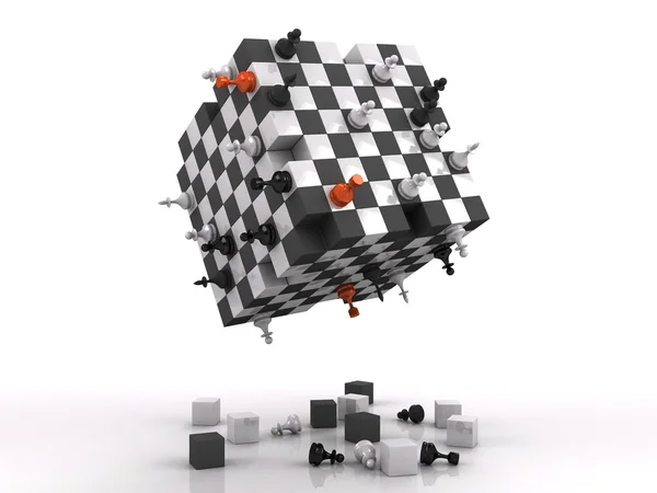 stock image 3d chessboard with fighting figures