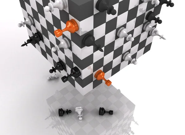 3D шахова дошка з бойовими фігурами — стокове фото
