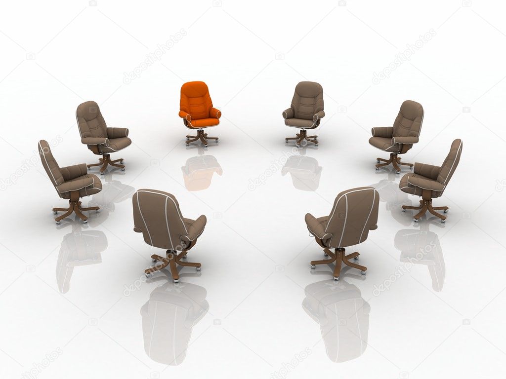 Business team armchairs with leader red armchair
