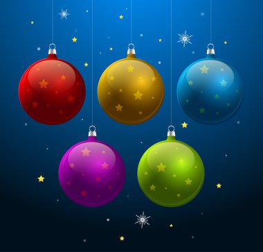 Mavi yılbaşı yeni yıl renkli parlak Noel topları ile