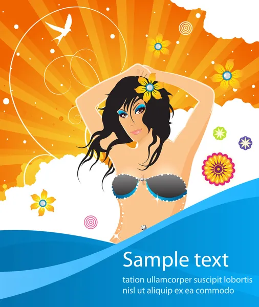 Summer template party poster with glamour girl — Stock Vector