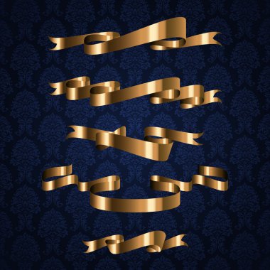 Golden royal design ribbon element on blue pattern background clipart