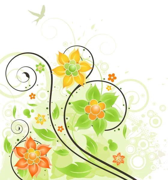 花卉卡与模式和鸟 — 图库矢量图片