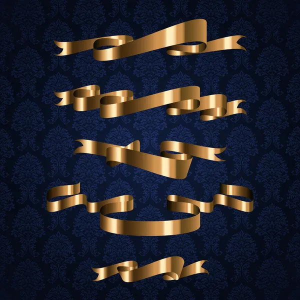 Elemento nastro disegno reale d'oro su sfondo modello blu — Vettoriale Stock