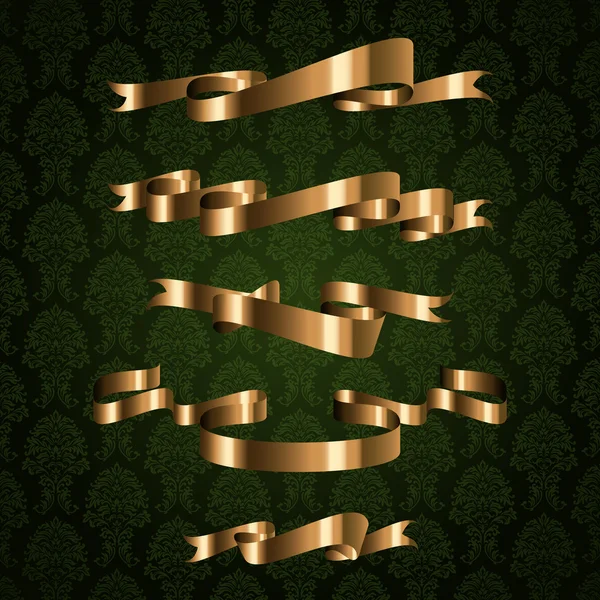 Elemento nastro disegno reale d'oro su sfondo modello verde — Vettoriale Stock