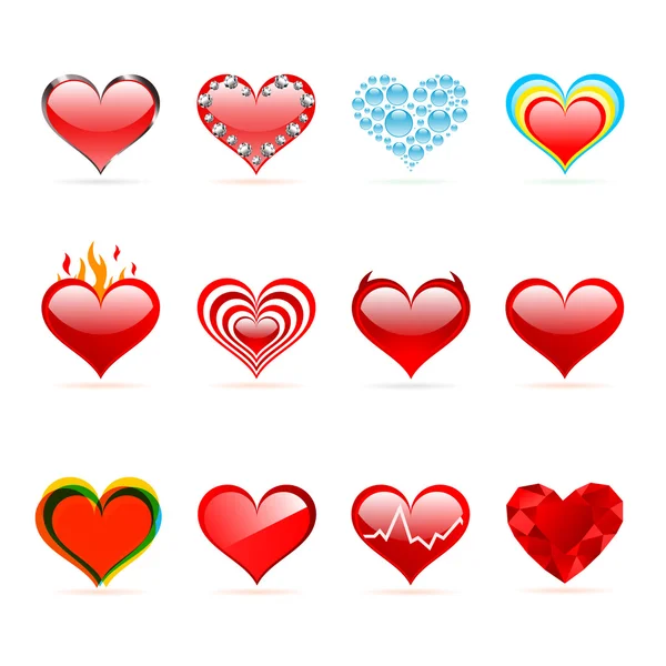 Ensemble vectoriel de coeurs rouges Saint-Valentin — Image vectorielle