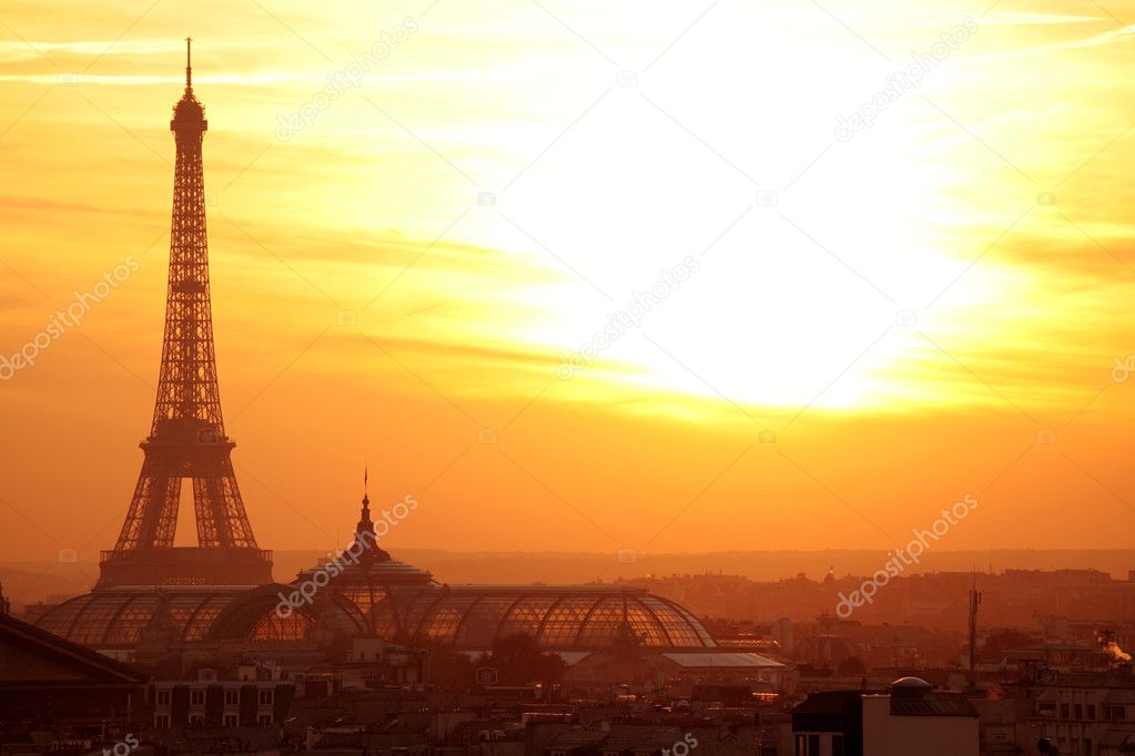 Paris effel panoramic view at sunset