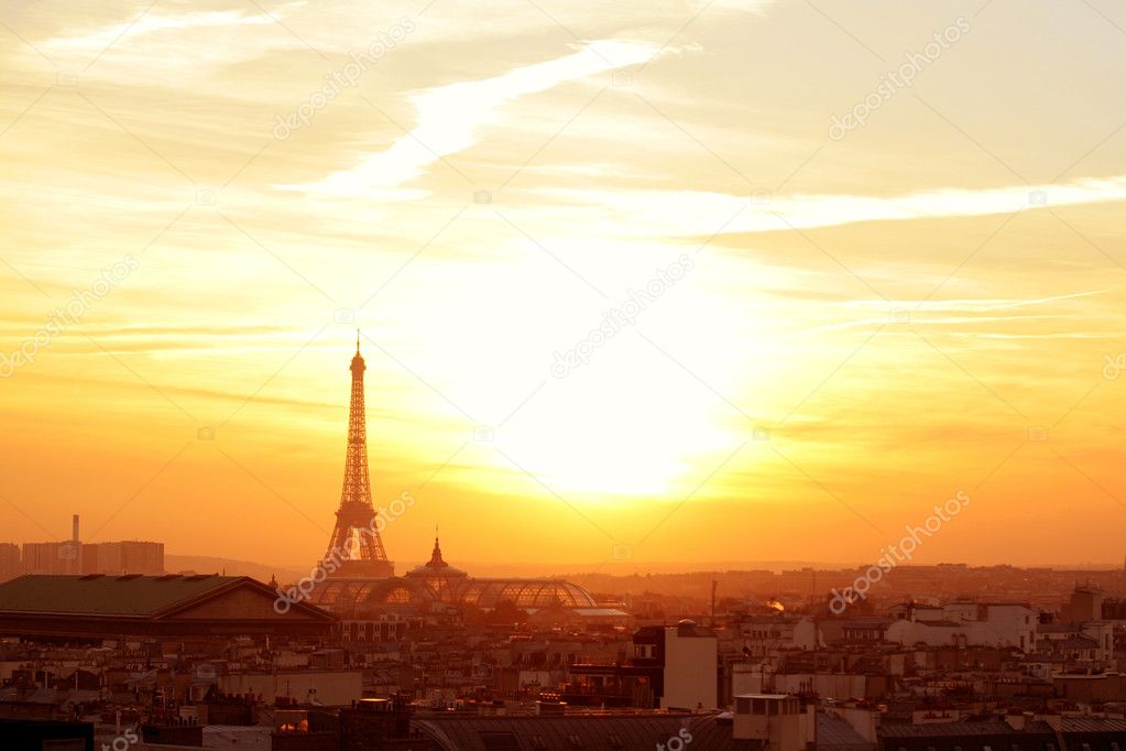 Paris neighborhood at sunset