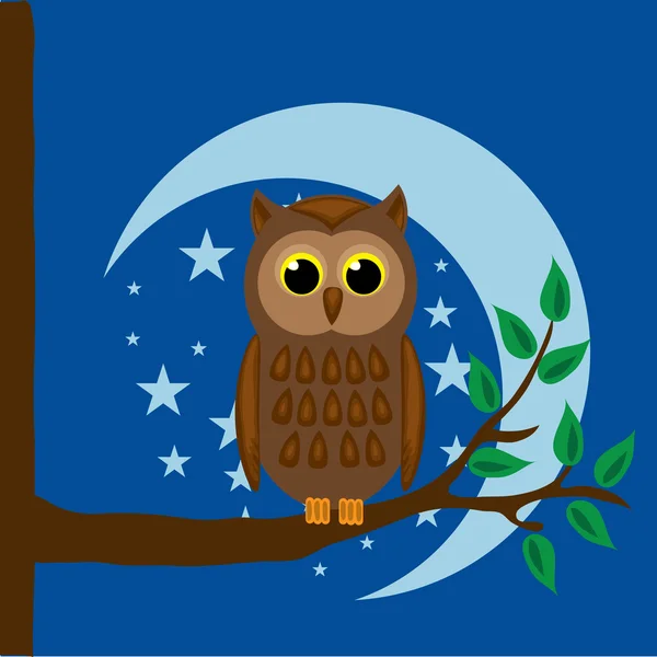 Owl sitting on branch — Stock Vector