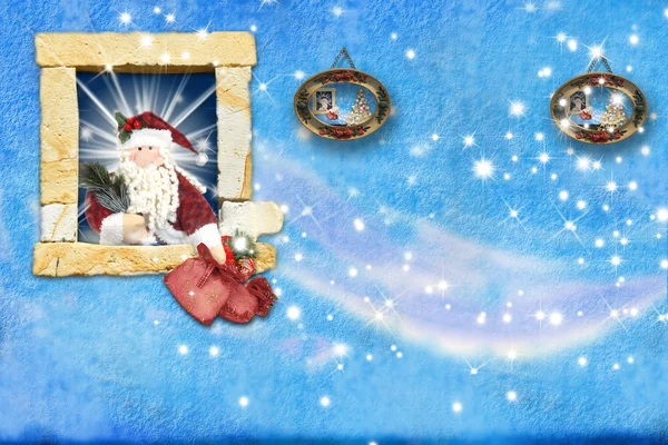 Santa claus pozostawiając prezentuje w domu — Zdjęcie stockowe