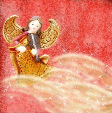 Angel with violin on red background clipart