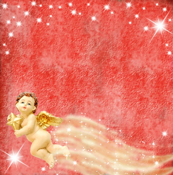Engel und Sterne auf rotem Hintergrund — Stockfoto