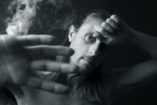 Portrait in a smoke — Stock Photo, Image