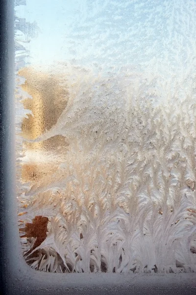 Um ornamento de geada em uma janela — Fotografia de Stock