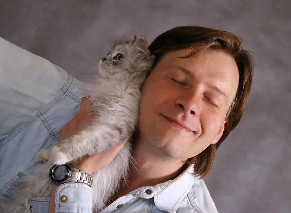 Portrait with a cat — Stock Photo, Image