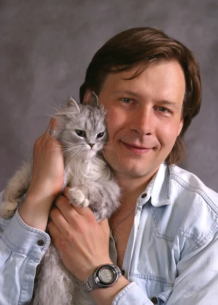 Portrait with a cat — Stock Photo, Image