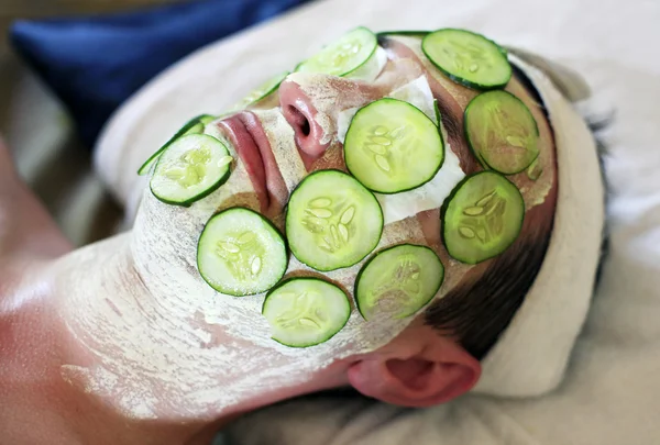 Mask from cucumbers — Stock Photo, Image