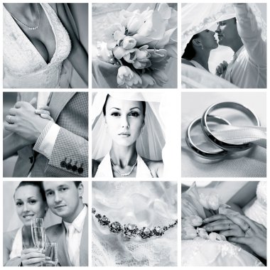 Collage of nine wedding photos clipart