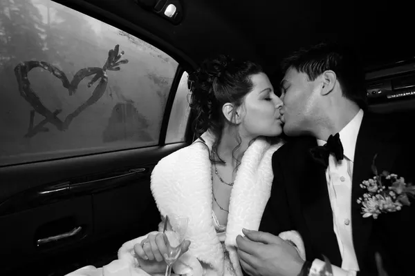 De kus van de bruid en bruidegom — Stockfoto