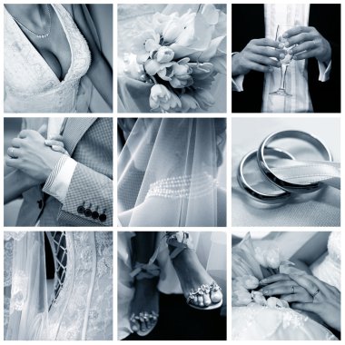 Collage of nine wedding photos clipart