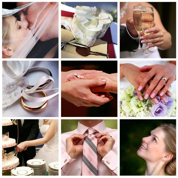 Collage aus neun Hochzeitsfotos — Stockfoto