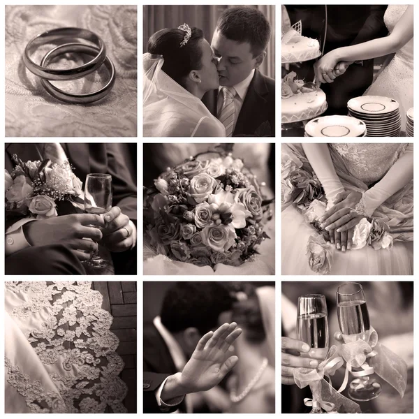 Коллаж из девяти свадебных фотографий — стоковое фото