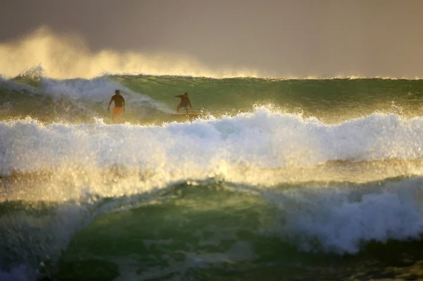 Surfeurs au coucher du soleil — Photo