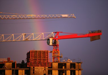 Construction crane and rainbow clipart