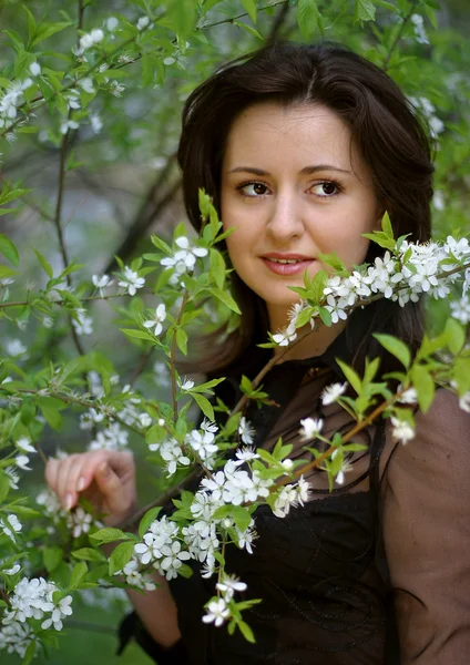 Portrait in a cherry garden — Stock Photo, Image