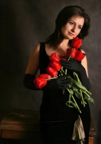 Portrét s tulipány — Stock fotografie