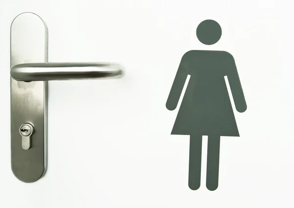 Wanita tanda tangan di pintu toilet — Stok Foto