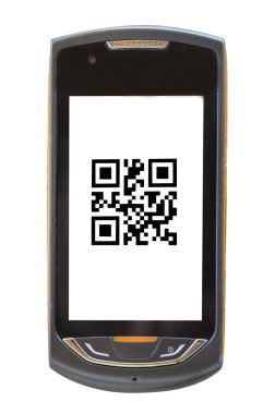 Mobile phone with a qr code (barcode old) clipart