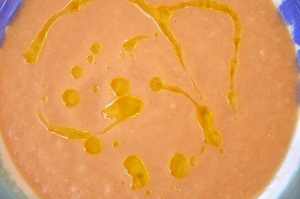 Salmorejo detail with a dash of oil — Stock Photo, Image