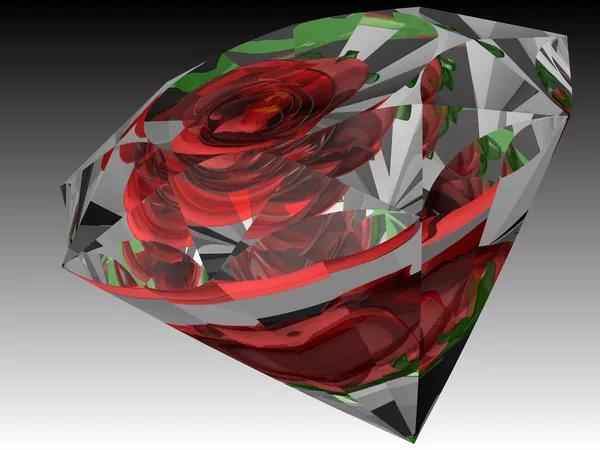 Diamante 3D con rosa Foto Stock