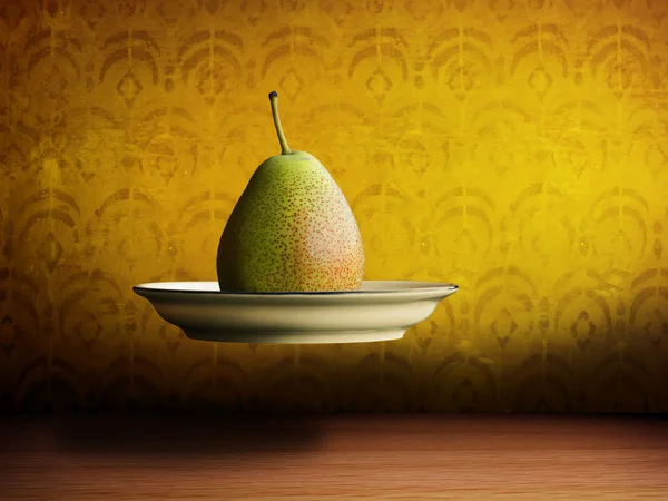 Flying pear on a plate — Stock Photo, Image