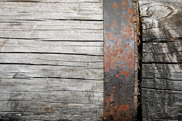 Wood with rasted iron background — Stock Photo, Image